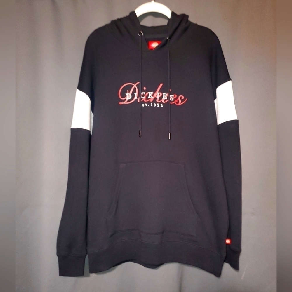 Dickies Black Fleece Classic Logo Varsity Style Striped Hoodie NWT Size Medium